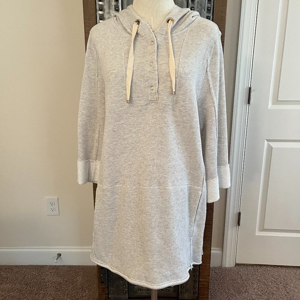 Soft Surroundings Light Heather Gray Hooded Pullover Tunic with Drawstring